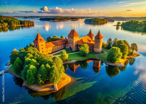 Aerial View of Trakai Island Castle, Lithuania - Stunning Summer Landscape