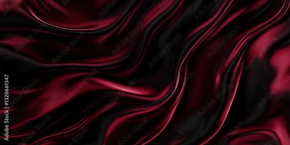 Fototapeta premium Dark Crimson and Black Smooth Silk Waves Abstract Background 