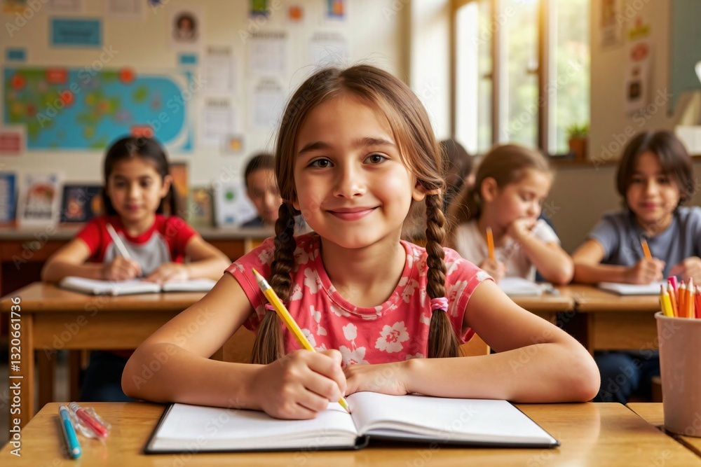 Bright and Cheerful Student Enjoying Learning in a Classroom – The Joy of Education and Growth Bright and Cheerful Student Enjoying Learning in a Classroom – The Joy of Education and Growth