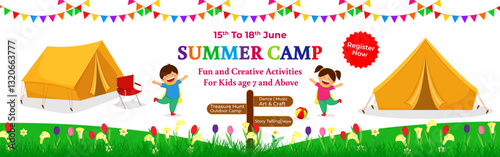 Vector illustration of Kids Summer Camp social media template