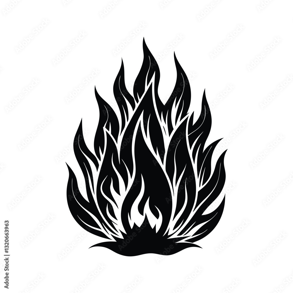 Burning fire flames illustration silhouette isolated on white background Burning fire flames illustration silhouette isolated on white background