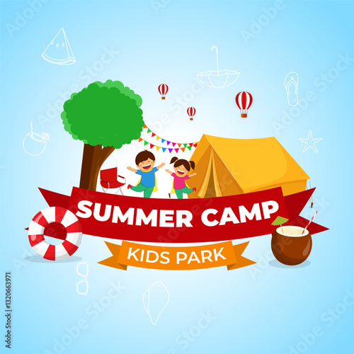 Vector illustration of Kids Summer Camp social media template