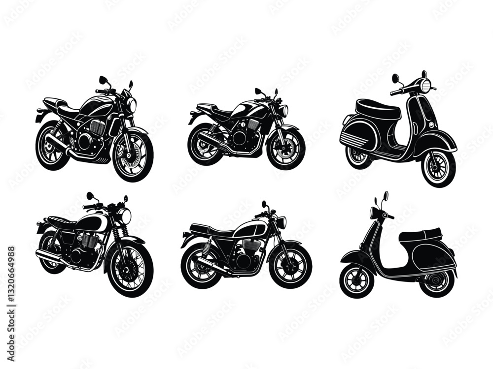 Obraz premium Collection of Vintage Motorcycles and Classic Scooters Silhouettes