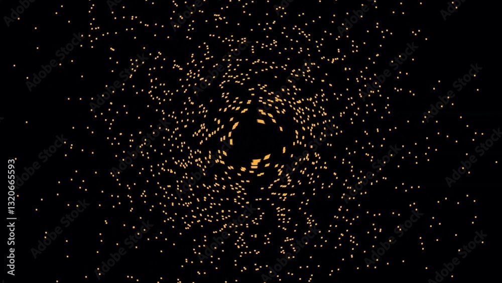 Fototapeta premium Stunning Cosmic Scene Featuring a Dark Black Hole Surrounded by a Brilliant Blue Accretion Disk and a Distant Planet Against a Starry Background