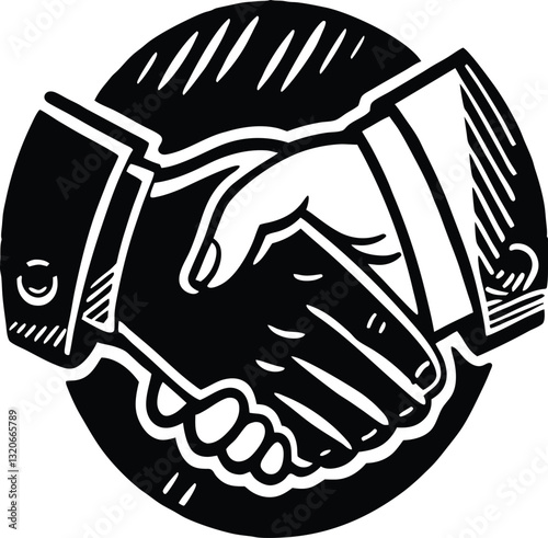 Handshake Business Agreement Vector | Black and White Vintage Illustration