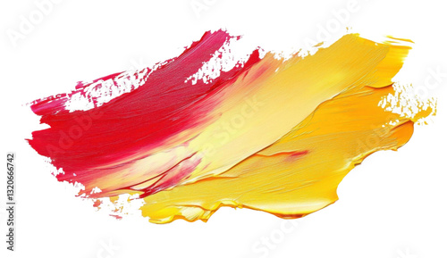 red and yellow abstract paint stroke on white background