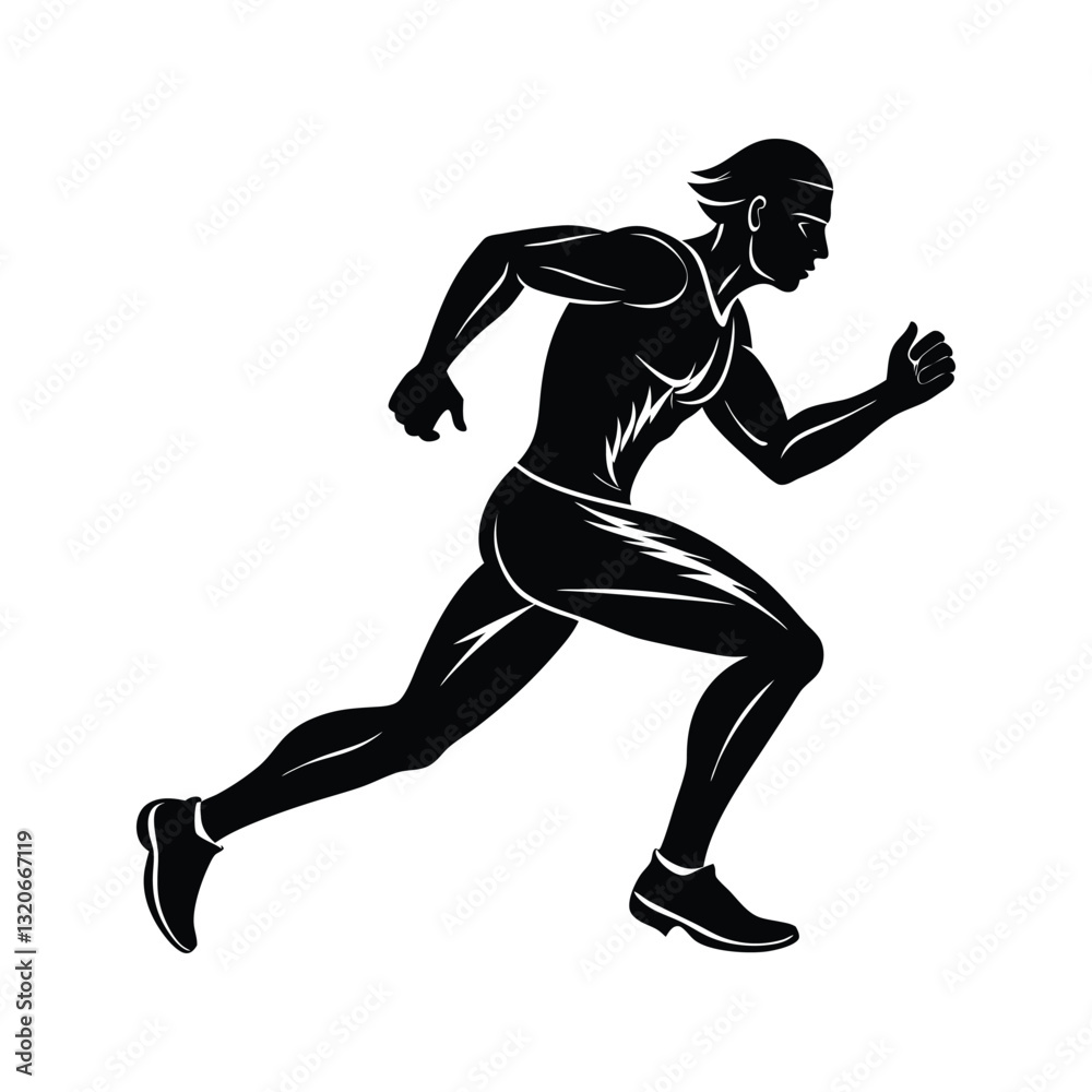 Fototapeta premium Male runner in action silhouette isolated on white background