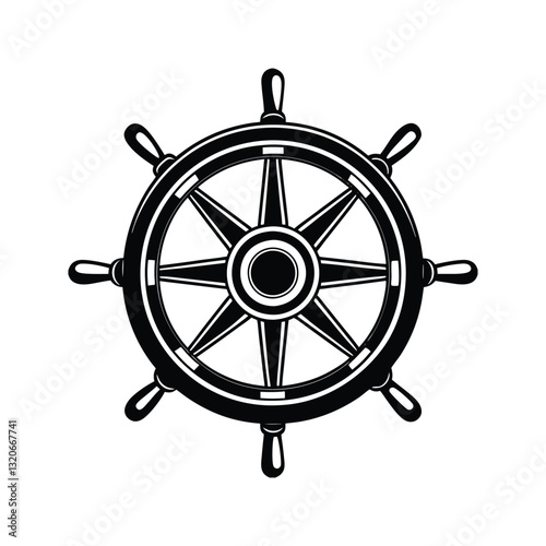 Nautical helm wheel illustration silhouette isolated on white background