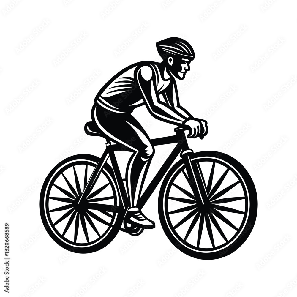Naklejka premium Professional bicycle rider with helmet silhouette isolated on white background