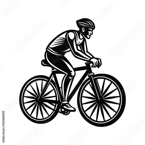 Professional bicycle rider with helmet silhouette isolated on white background