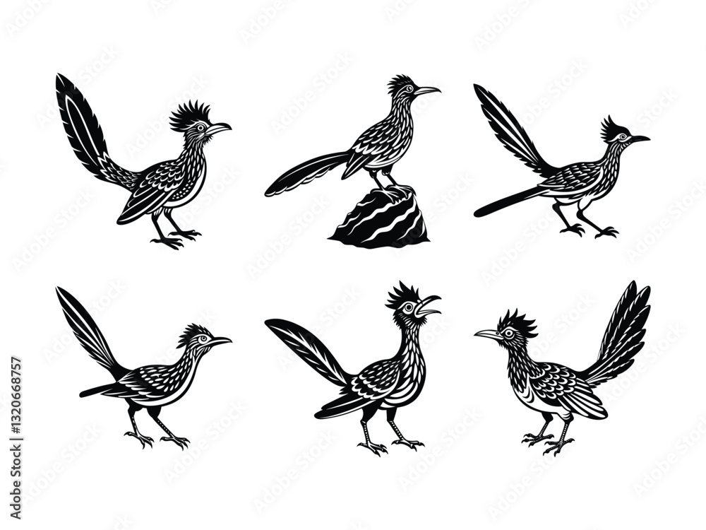 Obraz premium Roadrunner bird illustrations silhouette isolated on white background