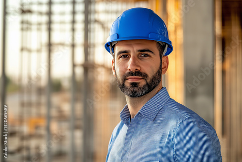 Confident engineer with blue helmet