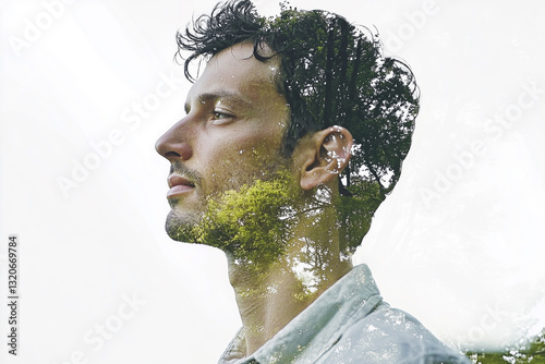 Obraz na płótnie Double exposure portrait of man and nature w salonie