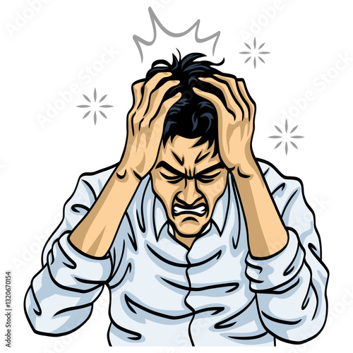 Exhausted Businessman with Dizzy Head Suffer from Nervous Breakdown. Tired Emotional Man Struggle with Stress and Overwork Vector Illustration