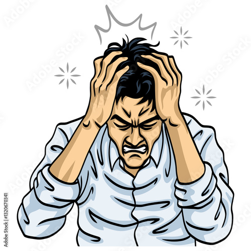 Exhausted Businessman with Dizzy Head Suffer from Nervous Breakdown. Tired Emotional Man Struggle with Stress and Overwork Illustration