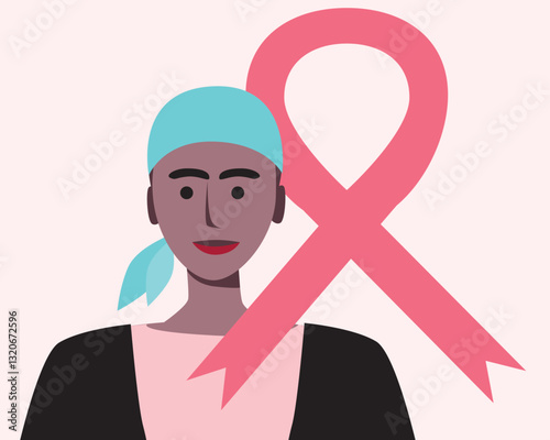 Cancer patients silhouettes and cancer ribbon, silhouette vector stock illustration with unidentifiable people together as a template with space for text or copy space