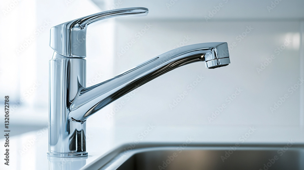Chrome stylish new kitchen faucet. Plumbing. Copy space. Chrome stylish new kitchen faucet. Plumbing. Copy space.