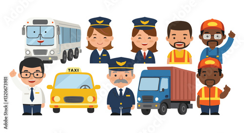 Transportation Workers Group Vector Illustration Collection - Professional AI File with Plain White Background