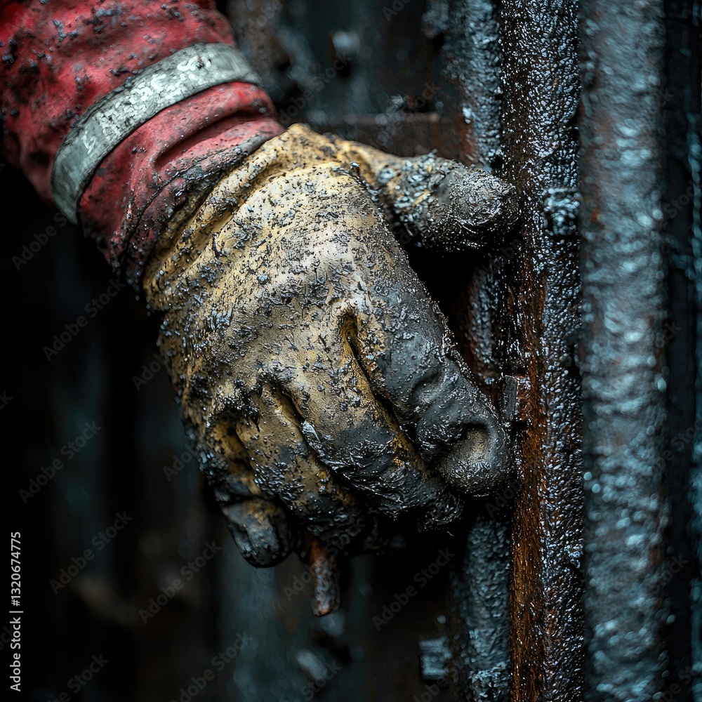 Hands covered in dust and sweat, clenching in hard labor. Symbol of determination, struggle, and work ethic. Generative AI