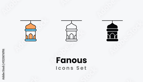 Fanous Icons thin line and glyph vector icon stock illustration