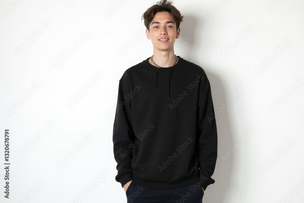 Half-Length (Waist-Up) portrait of young stylish smiling Icelander male model in goth wear isolated on pure white background looking at camera Half-Length (Waist-Up) portrait of young stylish smiling Icelander male model in goth wear isolated on pure white background looking at camera