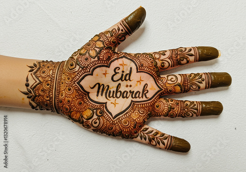 Eid Mubarak Henna Design on Hand