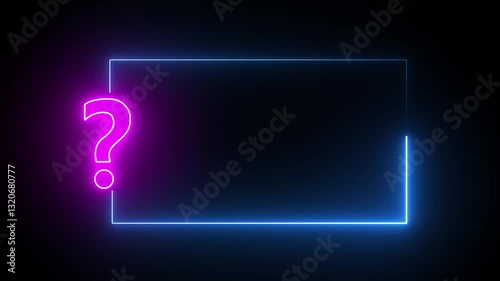  neon sign light Question mark on black  background. Quiz trivia game competition. Glowing large advertisement in concept animation. 