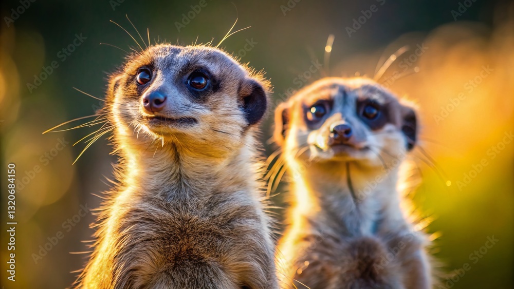 Fototapeta premium Alert Meerkats on Lookout: High-Definition Wildlife Stock Photo