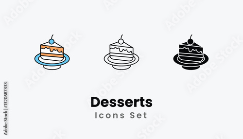 Desserts Icons thin line and glyph vector icon stock illustration