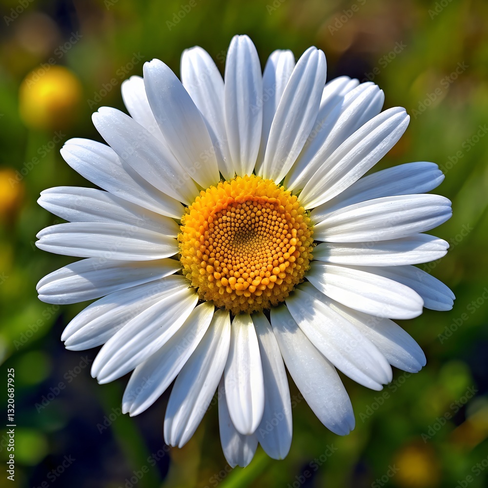 Naklejka premium A Daisy flower, daisy flower closeup, High-Quality JPEG Daisy Flower - Classic White and Yellow Bloom Photography Realistic JPEG Daisy Image - Premium Botanical and Floral Design