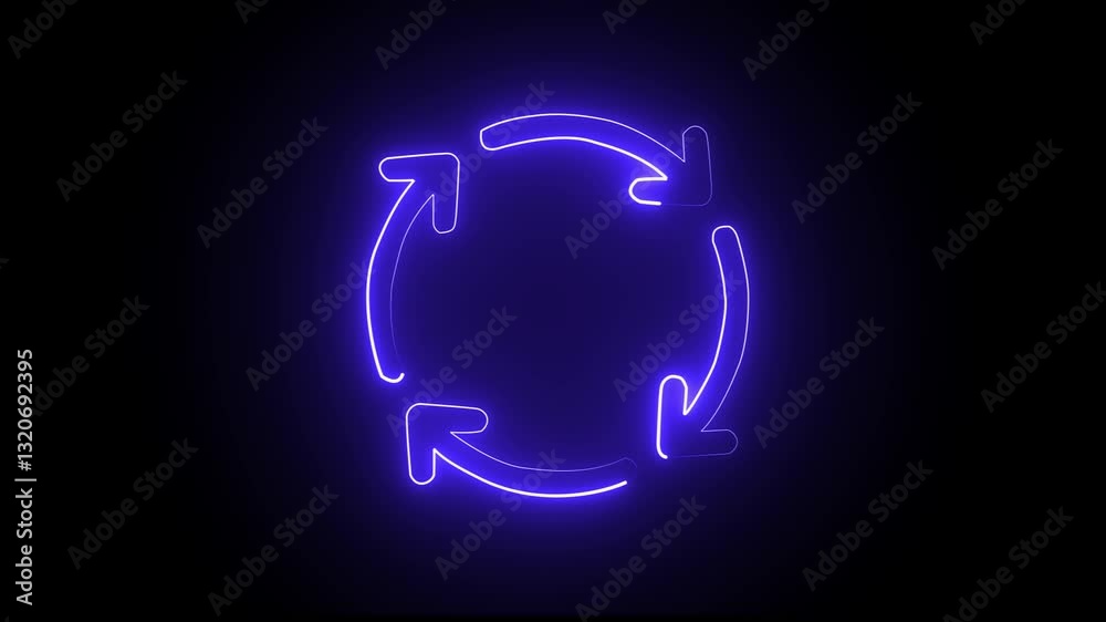 glowing neon restart arrow animation icon on black background.