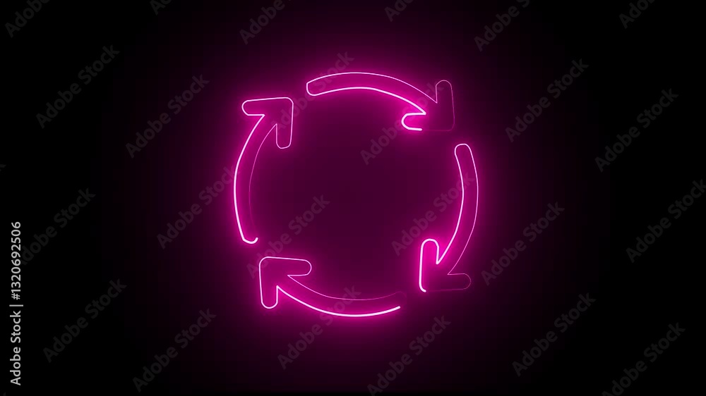 glowing neon restart arrow animation icon on black background.