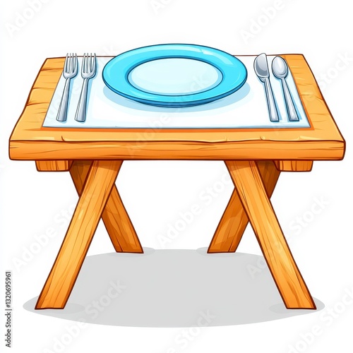 Simple Rustic Table Setting With Light Blue Plate, Generative AI.