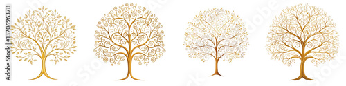 Elegant and ornamental tree shapes in golden hues symbolizing natural growth flourishing foliage and the changing seasons