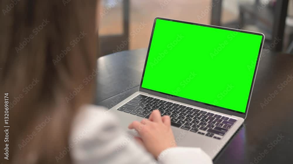 Woman Using Laptop with Green Screen Woman Using Laptop with Green Screen