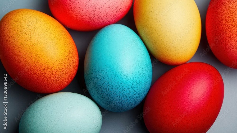 Colorful Speckled Easter Eggs on Gray Background Colorful Speckled Easter Eggs on Gray Background