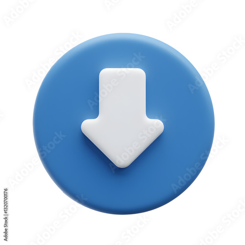 Download Icon: A sleek, 3D-rendered blue circular button with a white downward-pointing arrow, signifying download or retrieval, set against a crisp backdrop.