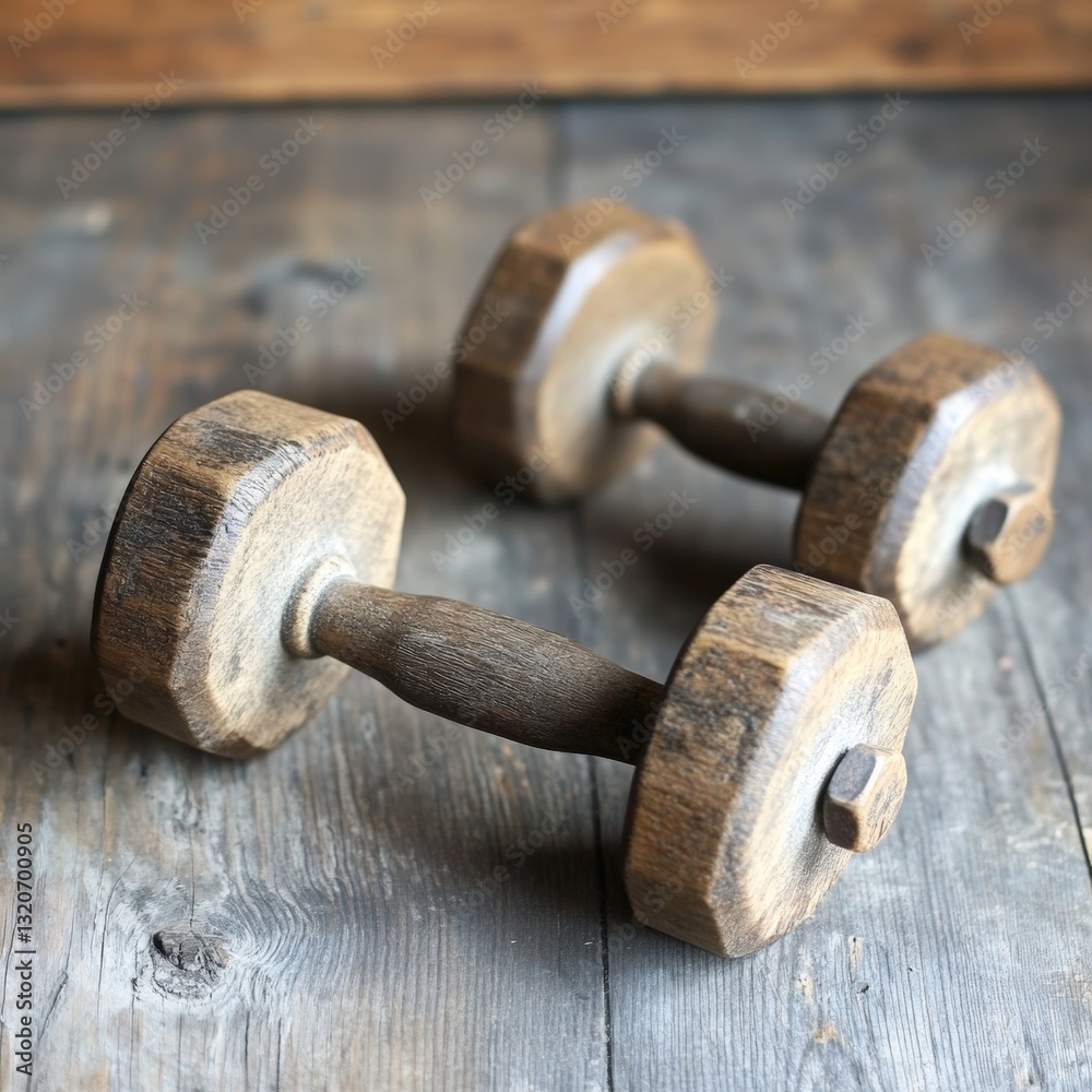 Rustic Wooden Dumbbells on a Textured Wooden Surface: A Perfect Addition to Your Home Gym for Strength Training and Functional Fitness. Rustic Wooden Dumbbells on a Textured Wooden Surface: A Perfect Addition to Your Home Gym for Strength Training and Functional Fitness.