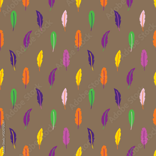 Mardi Gras Parade Decorative Feathers on Brown Seamless Vector Pattern Design