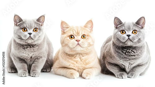 Obraz na płótnie Three British shorthair cat sitting and looking in front isolated on white background w salonie