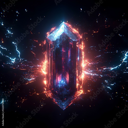 Obraz na płótnie Thunder and lightning wrap around the crystal, Black background, heavy metal, Neon light w salonie