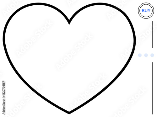 Black heart outline with Buy button on the right corner. Ideal for love, romance, shopping, e-commerce, charity, minimalism, and passion concepts. Flat simple metaphor