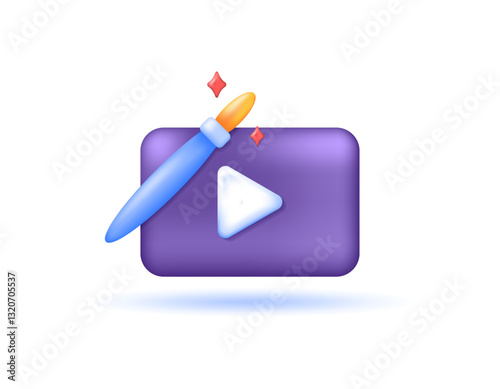 video manipulation and editing concept. application or service of filters, effects, adjustments, video. illustration of a video symbol with a brush. symbol or icon. minimalist 3d style design. element