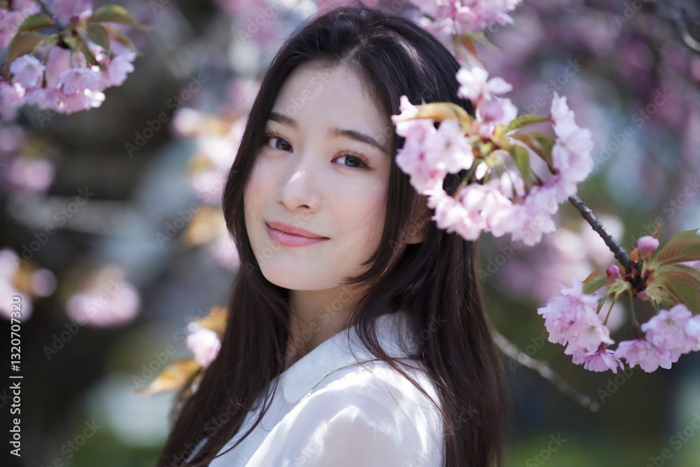 美しい桜と女性のポートレート Generative AI 美しい桜と女性のポートレート Generative AI