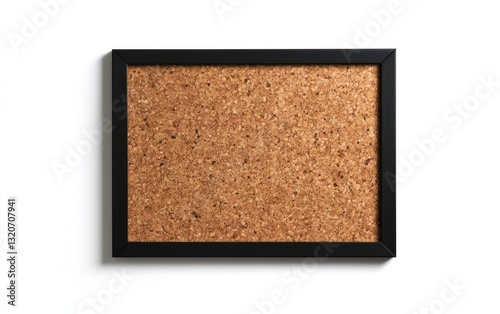 Brown corkboard with black frame on white background.  Simple, minimalist design, perfect for showcasing notes or memos