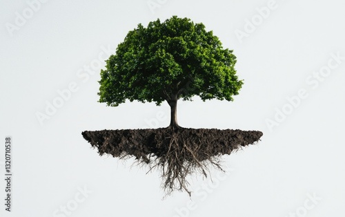 Pixel art depiction of a tree with visible roots against a light gray background.  The image uses a digital, blocky style