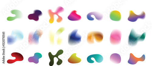 Set of abstract organic fluid blob shapes with trendy gradient colors and blur effect for modern backdrop, wallpaper, poster, banner, flyer design