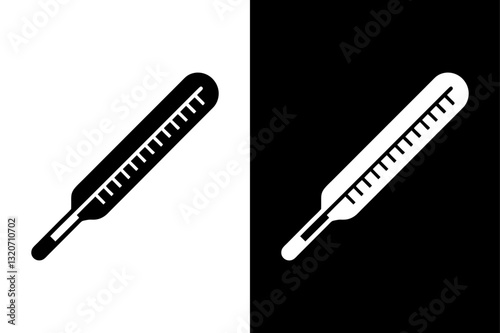 Classic Medical Thermometer Icon Black and White Silhouette Vector for Health & Safety.