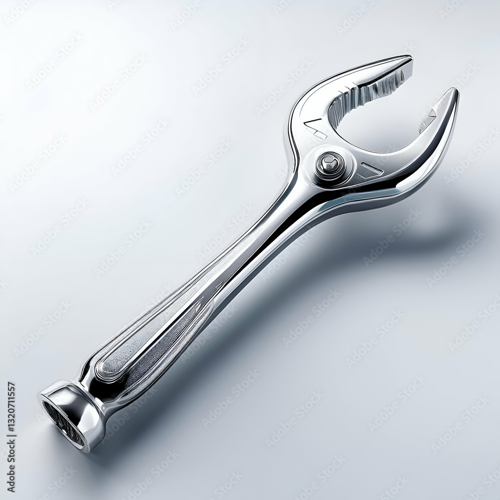 A Gleaming Chrome Wrench, A Symbol Of Precision Engineering And Powerful Capabilities, Rests Elegantly Against A Subtly Textured Background