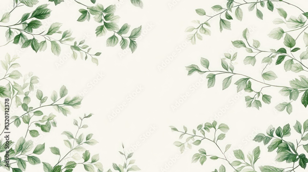 Fototapeta premium Delicate watercolor greenery border on off-white background